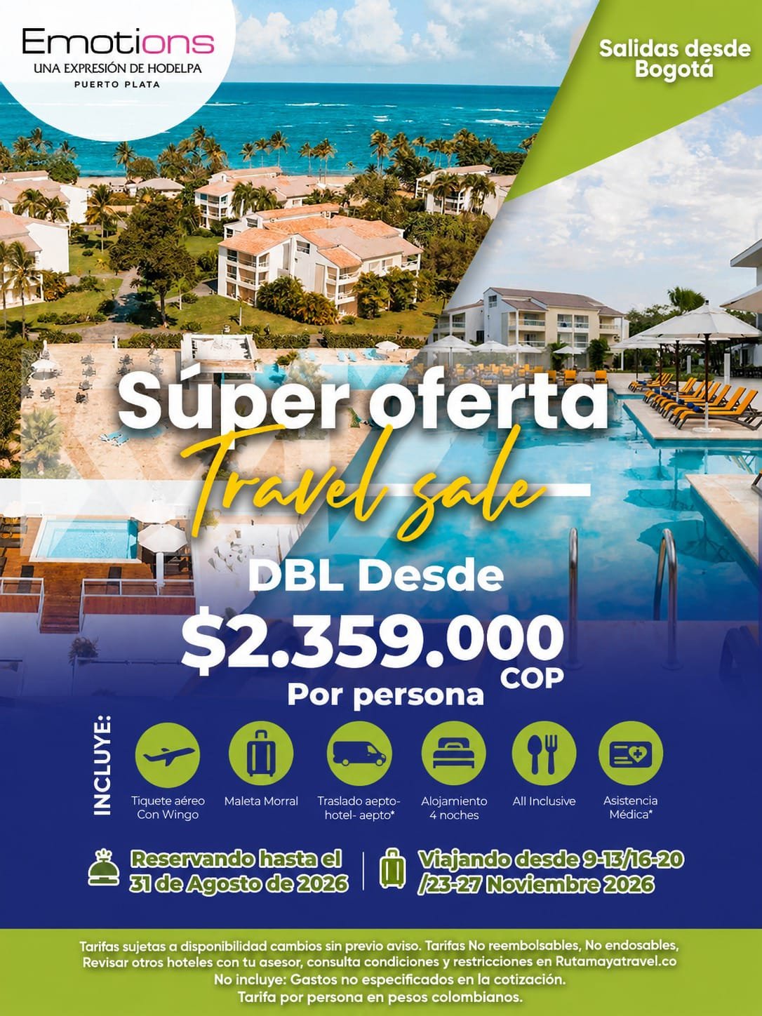Súper Oferta Puerto Plata – Hotel Emotions, desde $2.359.000